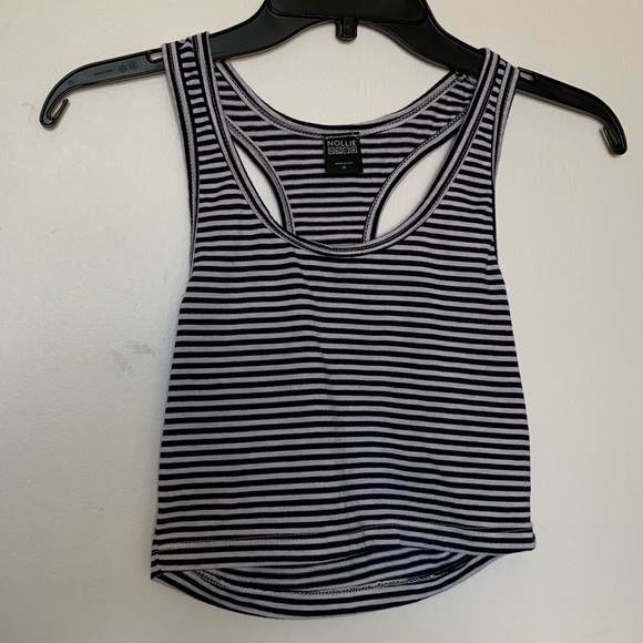 Nollie Black & White Striped Racerback Crop Top Size Medium - Picture 1 of 3